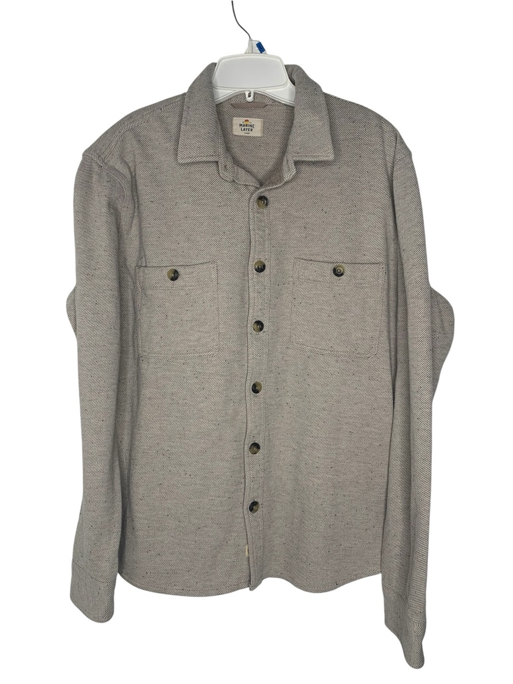 Marine Layer Pacifica Stretch Twill Overshirt light grey herringbone size Large - Picture 1 of 3